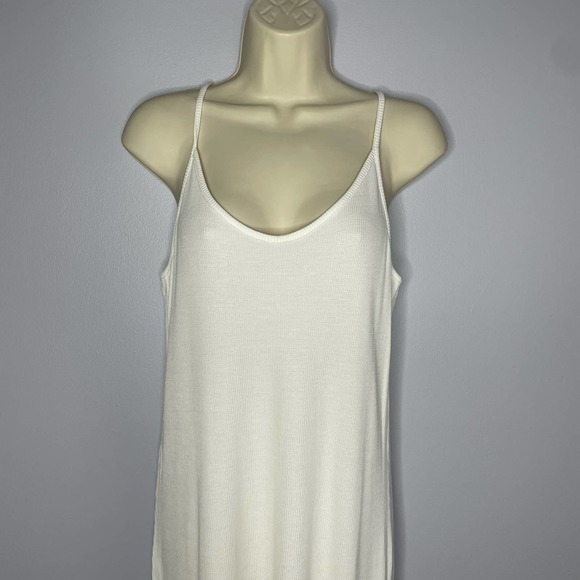 Andie Waffle Knit The Slip Midi Dress in White Bamboo Rayon Lounge Large - Picture 3 of 12